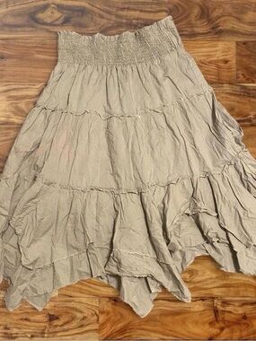 Speechless Taupe Tiered High-Low Smocked Waist Skirt